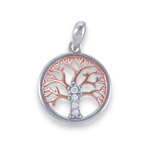 Giani Bernini Sterling Silver Rose Gold Plate Cubic Zirconia Family Tree Pendant - Picture 1 of 3